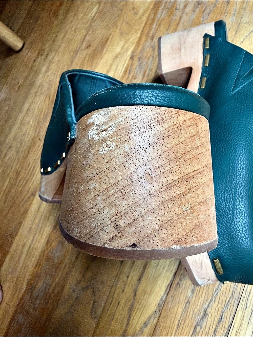 Charlotte Stone Wooden Heel Clogs in Green - Picture 6 of 9